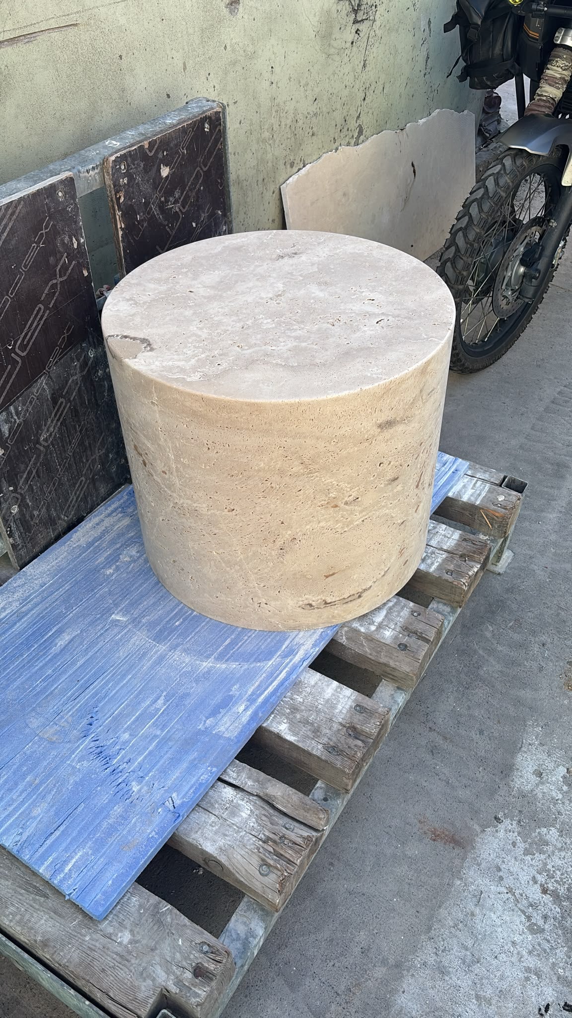 Robert Cooper – Custom Travertine Drum Table | 24" × 20"