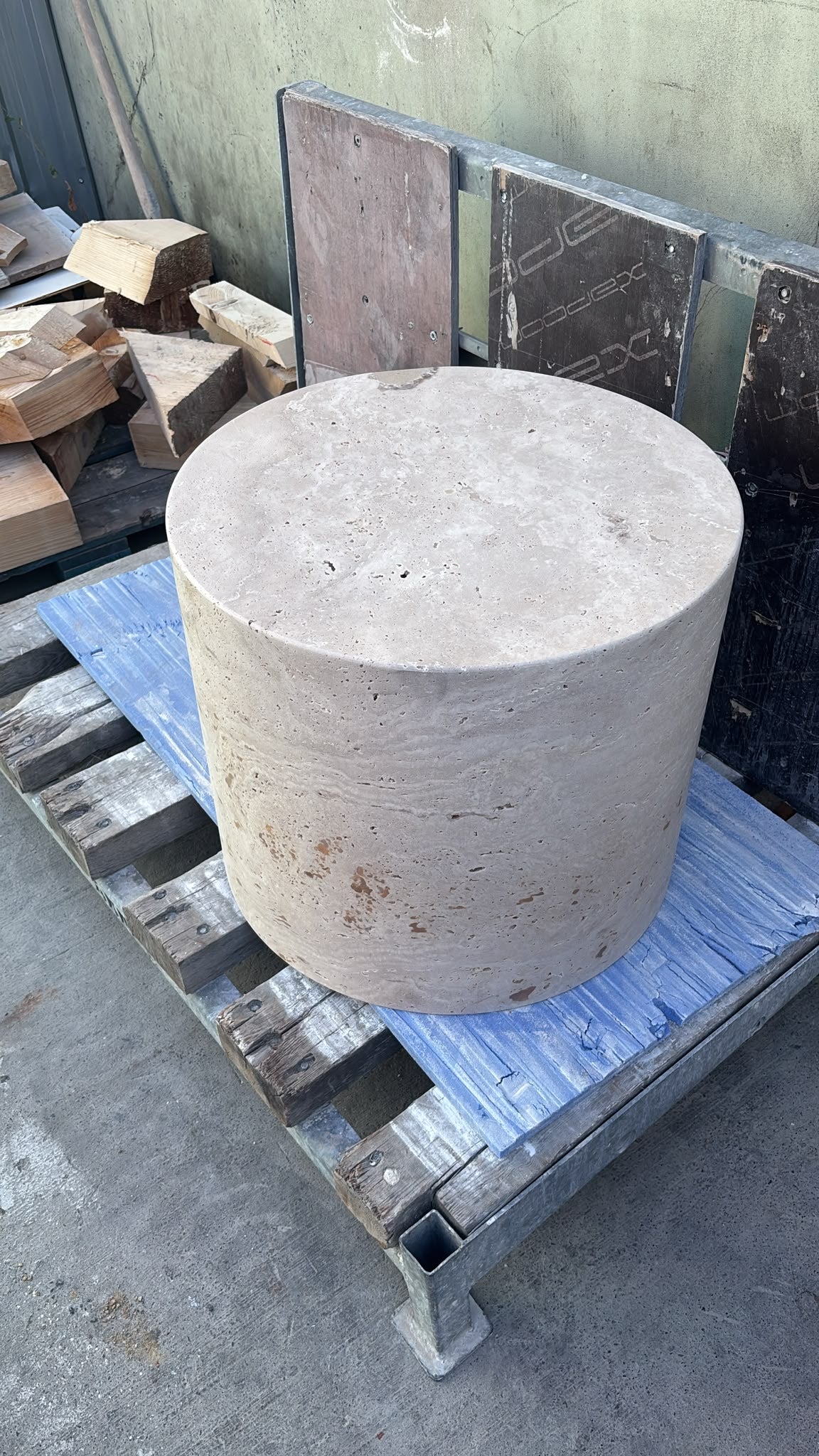 Robert Cooper – Custom Travertine Drum Table | 24" × 20"