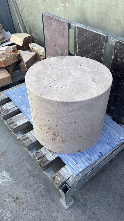 Robert Cooper – Custom Travertine Drum Table | 24" × 20"