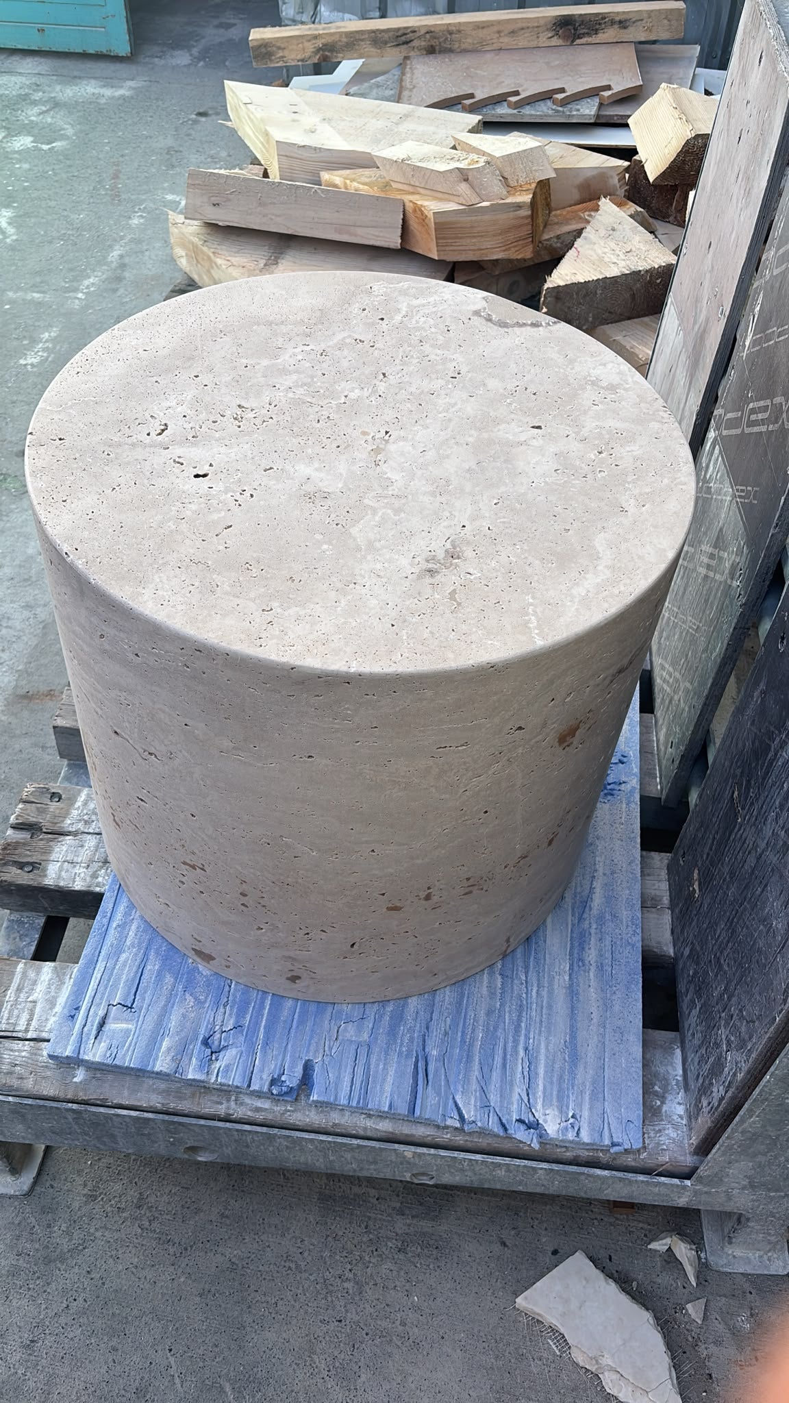 Robert Cooper – Custom Travertine Drum Table | 24" × 20"