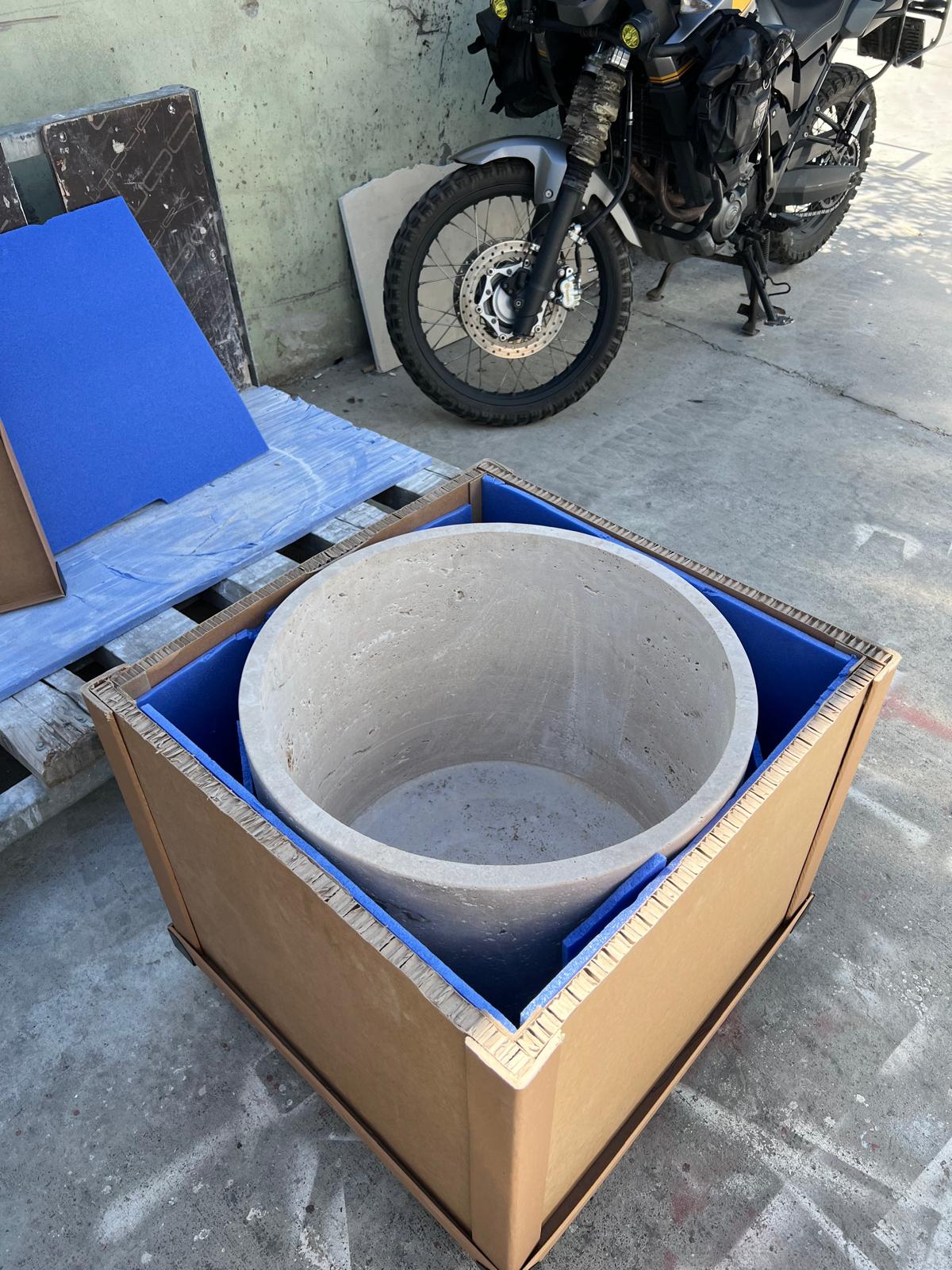 Robert Cooper – Custom Travertine Drum Table | 24" × 20"