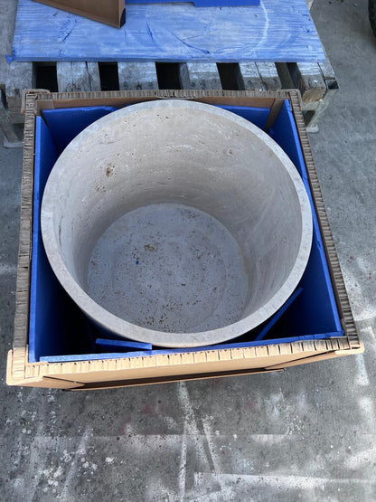 Robert Cooper – Custom Travertine Drum Table | 24" × 20"