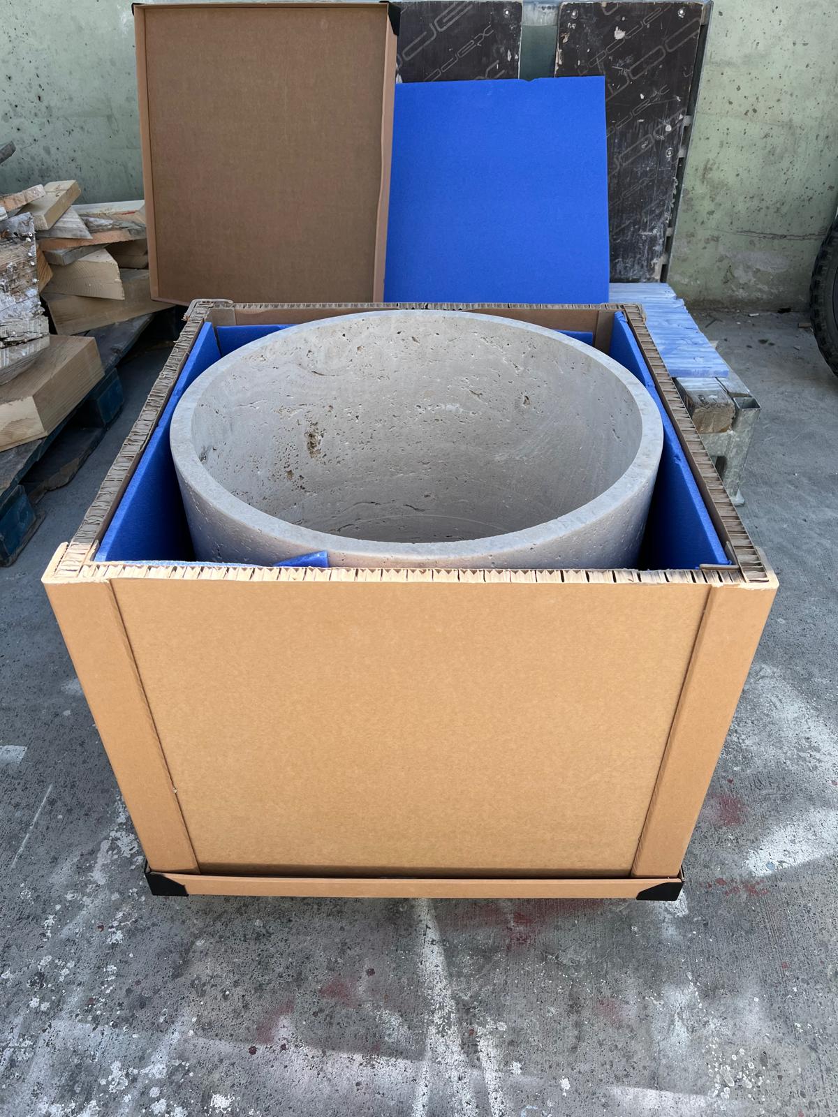 Robert Cooper – Custom Travertine Drum Table | 24" × 20"