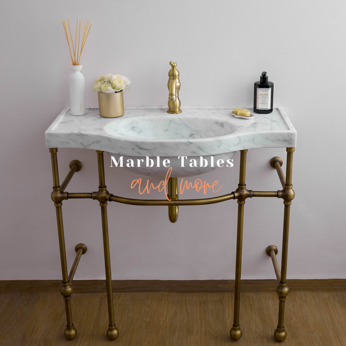 Marble Sink with Brass Stand